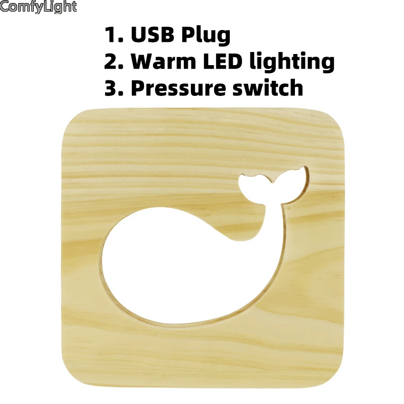 Светодиодный ночник для сна деревянный современный с usb разъемом и