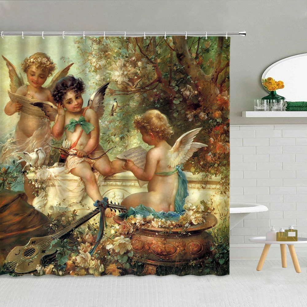 

Занавеска для душа из полиэстера, с 3D-принтом замка в виде маленького ангела, водонепроницаемая, с крючком