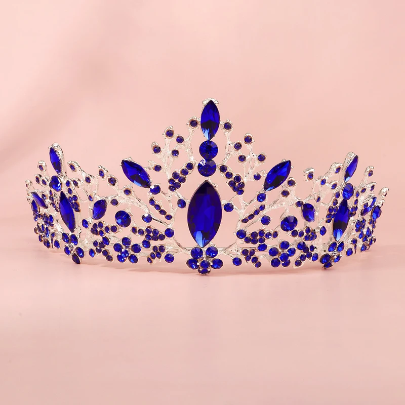 QYY голубого кристалла в виде короны серебро Цвет диадемы и свадебные украшения