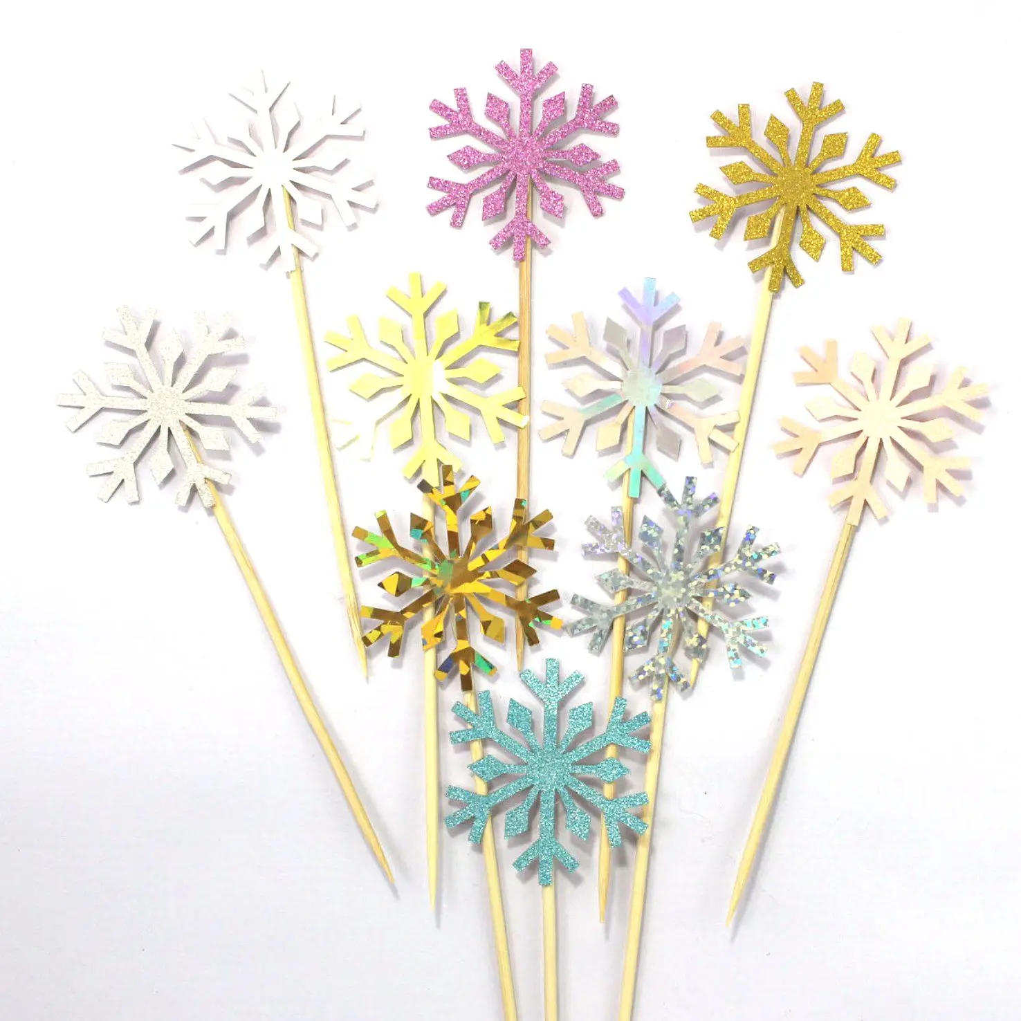 

10 Pcs/Set Snowflake Cupcake Toppers Christmas Themed Party Baby Shower Wedding Cake Decoration Glitter Cake Decor Tools