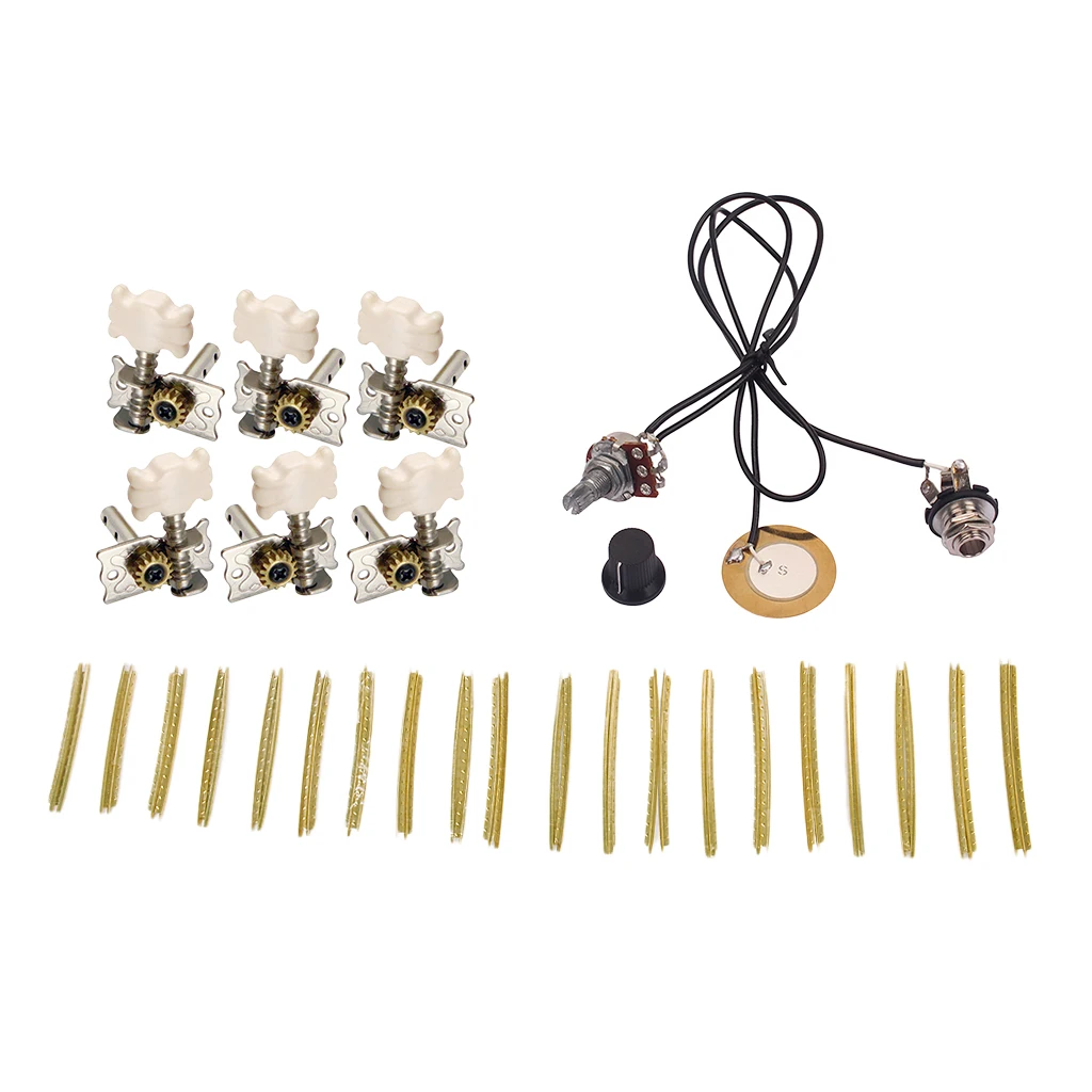 

1V1T Guitar Prewired Piezo Discs&Tuning Pegs Keys&2mm Fret Wire Set For Cigar Box Guitar Parts