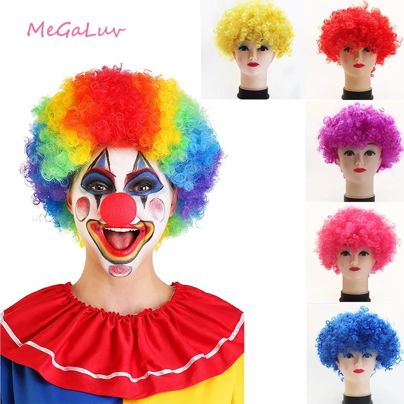 Clown Wig Curly Circus Fancy Dress Hair Wigs Explosion Birthday Wedding Party Hats Cosplay Props Halloween Party Supplies Set