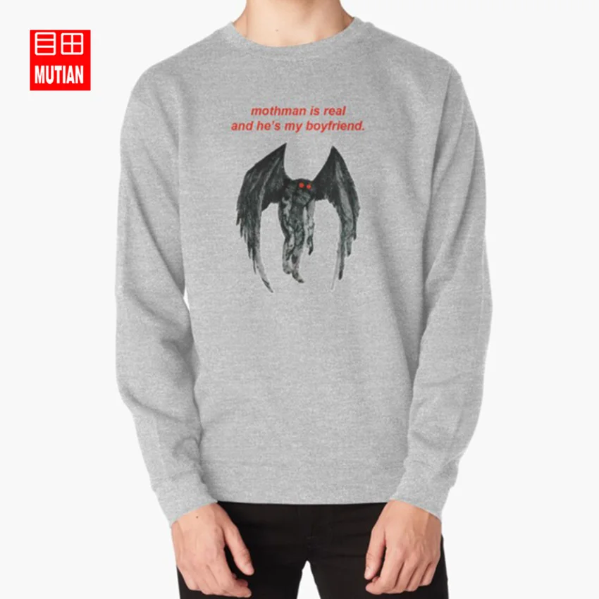grey-sweatshirt Мотман настоящий, и он мой друг. Толстовки с капюшоном mothman cryptid buzzfeed неразгаданные ryan bergara shane madej - Цвет: grey-sweatshirt