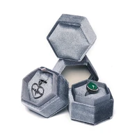 new listed velvet hexagonal jewelry ring pendant packaging gift box built in card slot detachable six colors optional for female