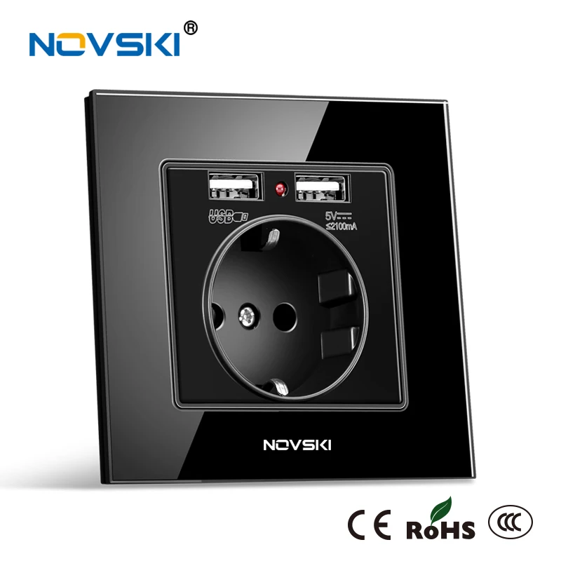 NOVSKI розетка с usb 2.1A настенное зарядное устройство розетка 16А мощность AC 110-250V Schuko F штекер французский тип CE Rohs CCC Сертифицированный