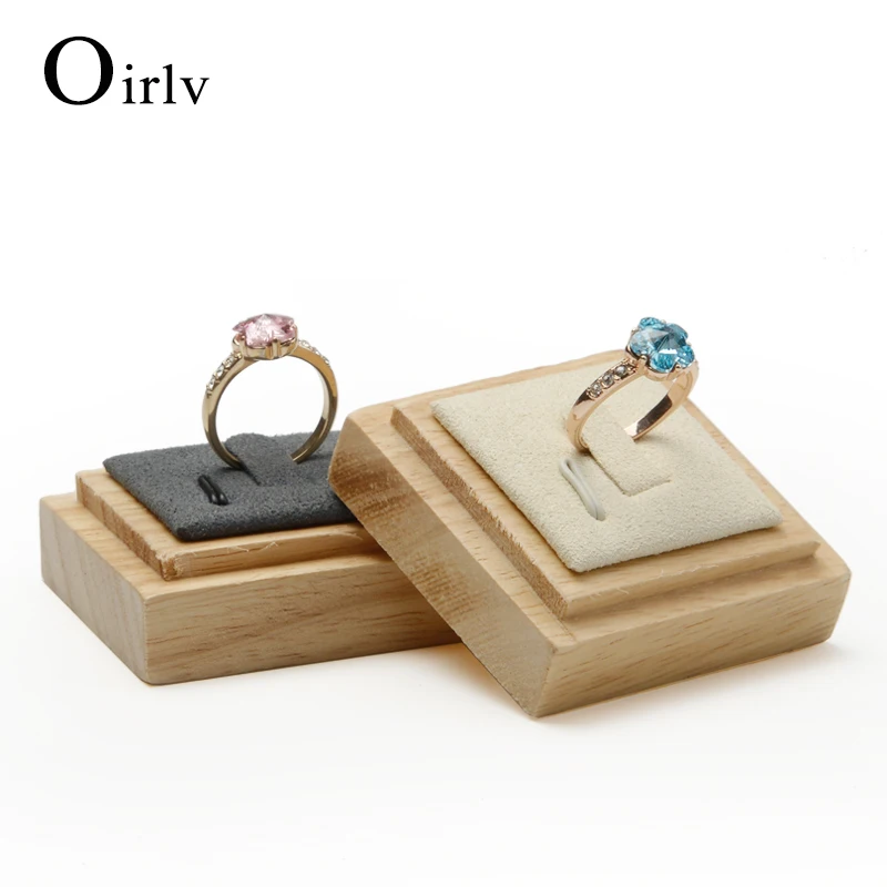 

Oirlv Solid Wood Creamy-white/Gray Ring Display Stand with Microfiber insert for Jewelry Exhibition Ring Holder Organizer