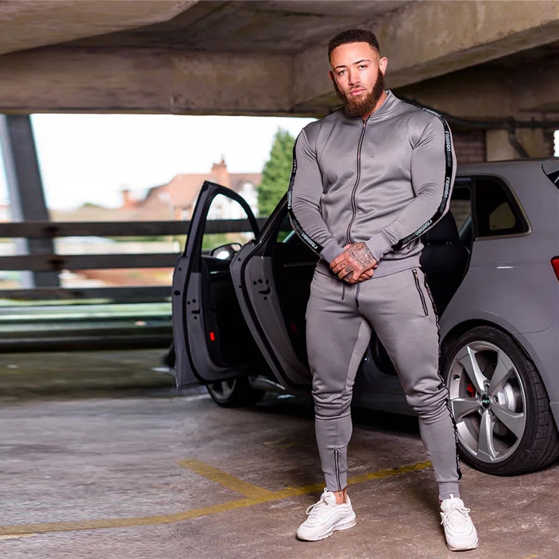 

New Men Sets Fashion Sporting Suit Brand Patchwork Zipper Sweatshirt +Sweatpants Mens Clothing 2 Pieces Sets Slim Tracksuit suit