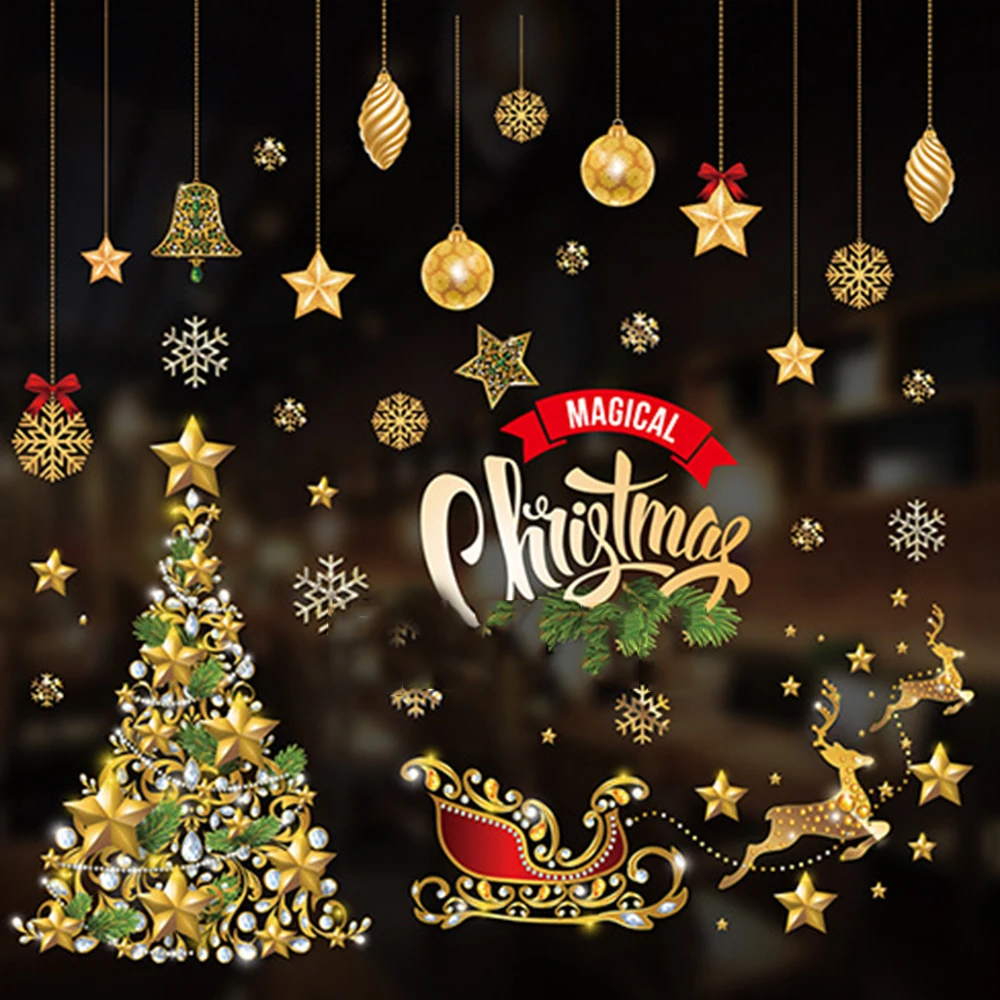 DIY Christmas Wall Sticker Living Room Xmas Santa Claus Snowman Elk Stickers Window Showcase Glass Decor Poster Decorative Films | Дом и сад