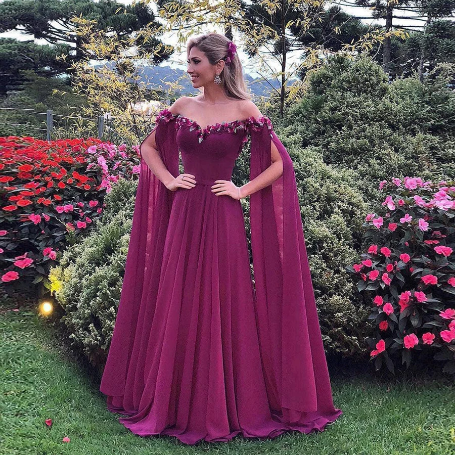 

Specical Occassion Illusion Neck Flower Grape Formal Evening Dresses Long Sleeve Women Prom Party Dress vestido festa longo Gown