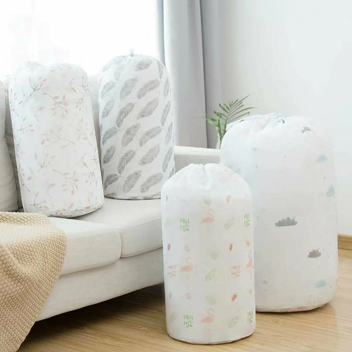 

Large Quilt Storage Bag Clothes Laundry Duvet Bed Pillows Shoe Blanket Reusable Bedding Toys Packing Bags Home Organizer 45x90cm