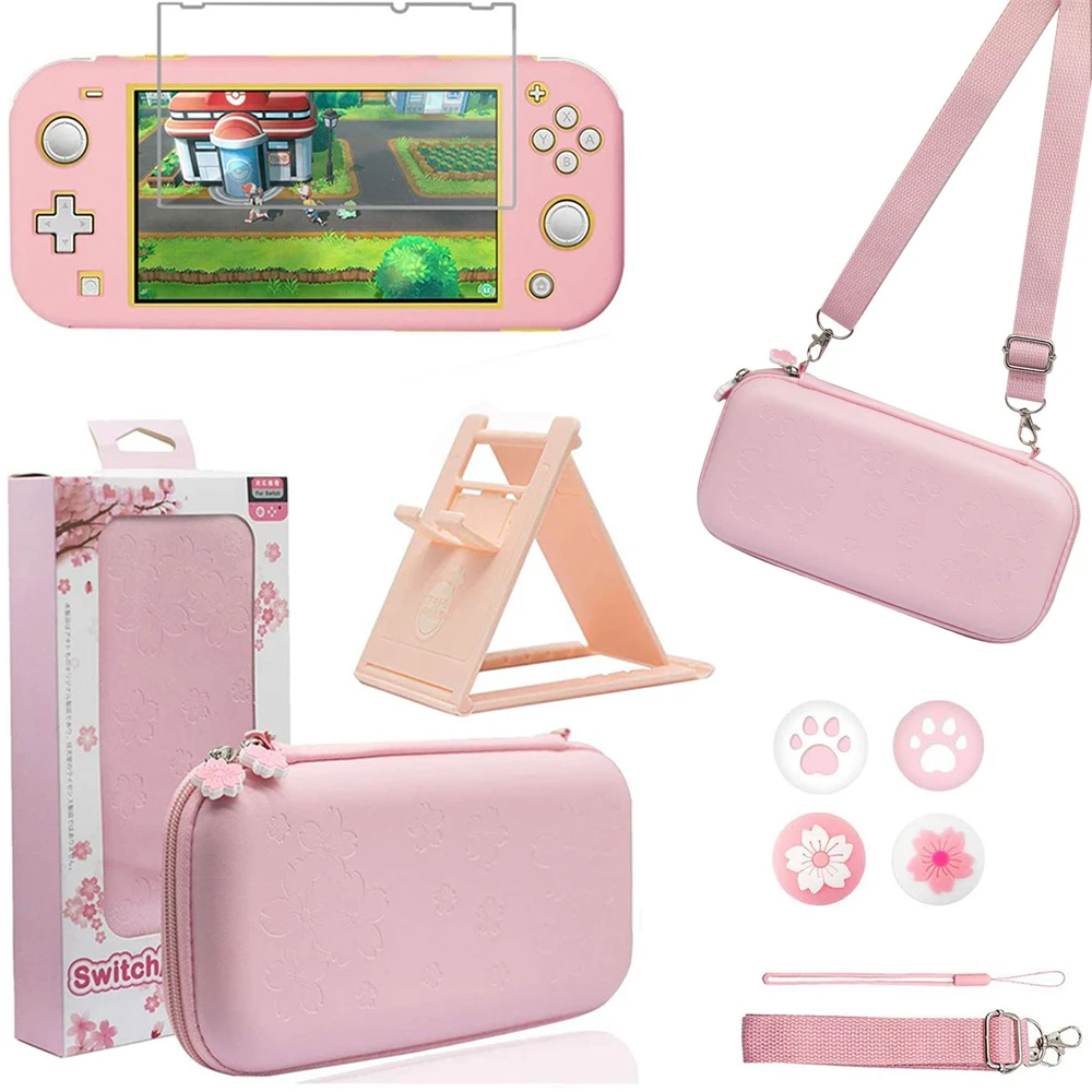 Дорожный чехол для Nintendo Switch Lite розовый с ремешком и подставкой | Электроника