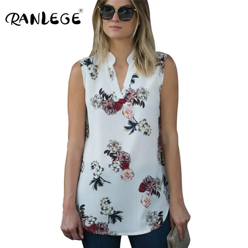 RANLEGE Женская Повседневная Блузка с цветочным принтом винтажная блузка v образным
