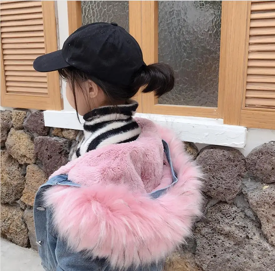 Модные зимние хлопковые пальто для девочек детские джинсовые куртки с меховым