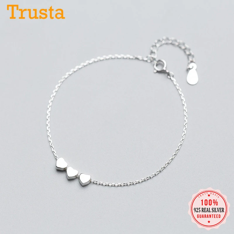 Женский браслет с 3 сердечками Trusta Подарочный из 100% настоящего серебра 925 пробы 16