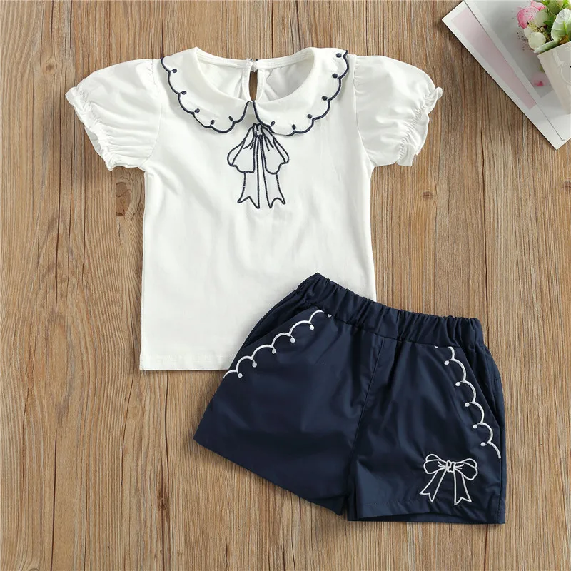 

Детская одежда для девочек комплект из 2 предметов комплект одежды короткий рукав бант Футболка с принтом топы и шорты летний комплект для О...