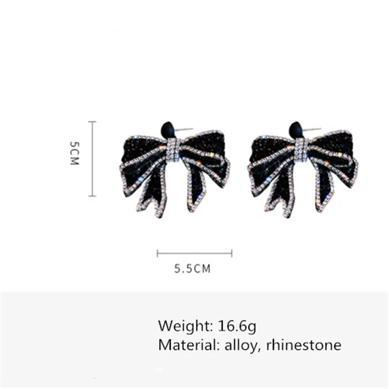 

Korean Style Black Bowknot Dangle Earrings for Women Rhinestone Earrings Weddings Party Jewelry Accessories