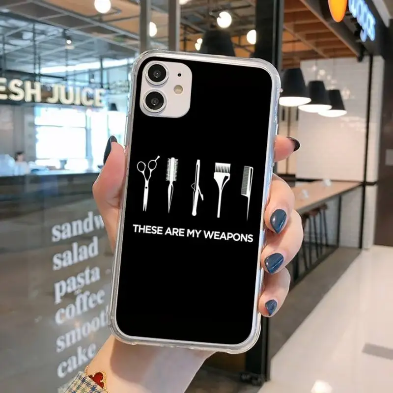 

Hair Stylist Hairdresser Phone Case Transparent for iPhone 11 12 mini pro XS MAX 8 7 6 6S Plus X 5S SE 2020 XR