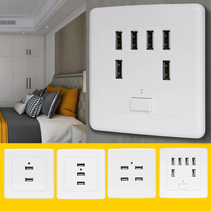 Bcsongben 2/3/4/6 Ports USB Wall Socket Charger Power Adapter Plug Outlet Grounded Electric Wall Charger Adapter Charging