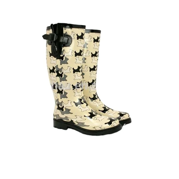 

trendy dog print discount long rubber boots for women
