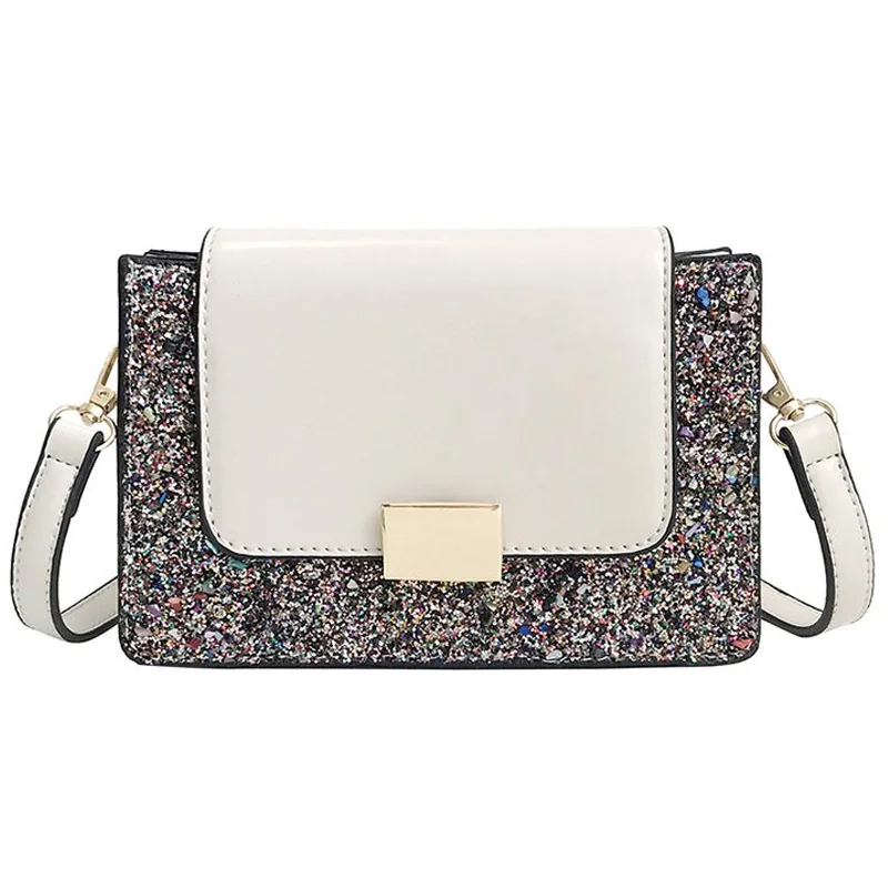 New Fashion Sequins Leather Lock Small Square Bag Wild Shoulder Messenger | Багаж и сумки