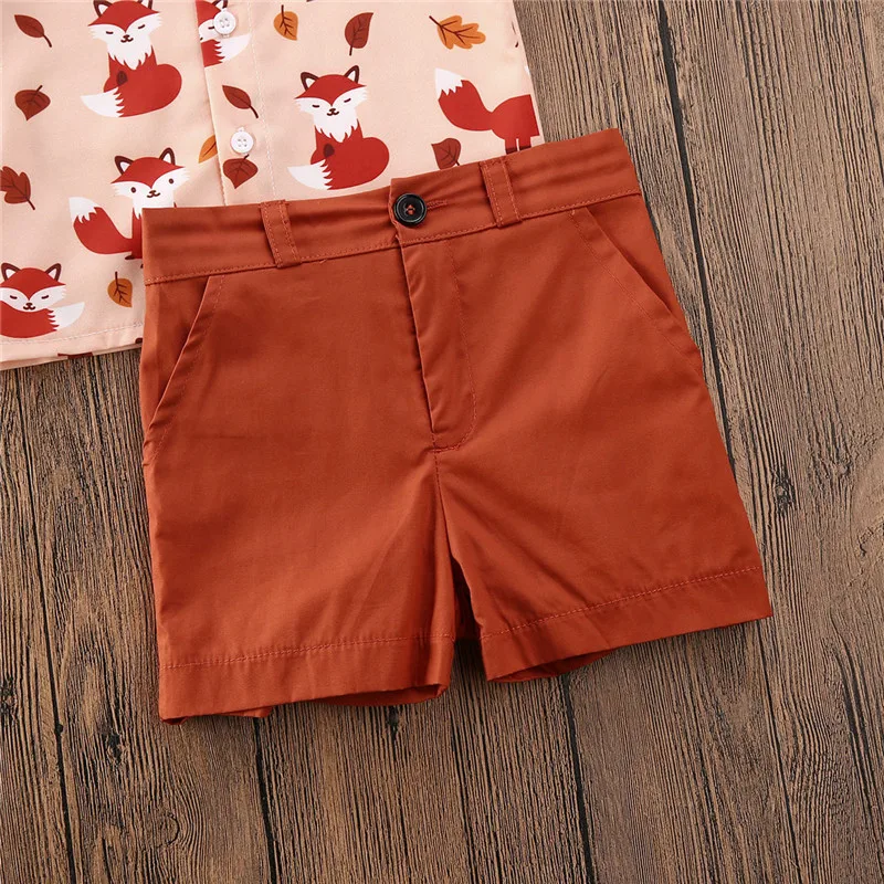 

Cute Toddler Kids Boy Gentleman Clothes Set Summer Short Sleeve Animal Cartoon Pattern Print Bow Tie T-shirt Tops Shorts Outfits