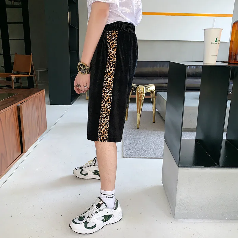 

2021 Men's Tide Casual Male Hip Hop Leopard Print Short Velvet Harem Mens Jogger Shorts Multi-pocket Gym Short Motion Shorts