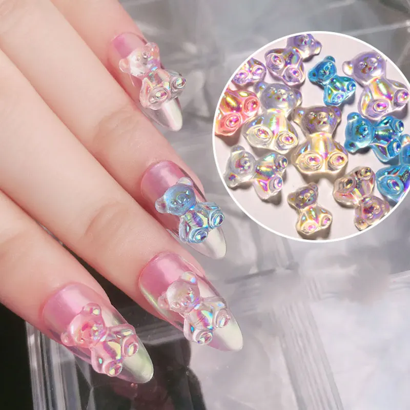 

Crystal Gems Manicure 6pcs Candy Color Cartoon 3d Bear Nail Art Rhinestone Nails Glitter Decorations 3d Resin Manicure