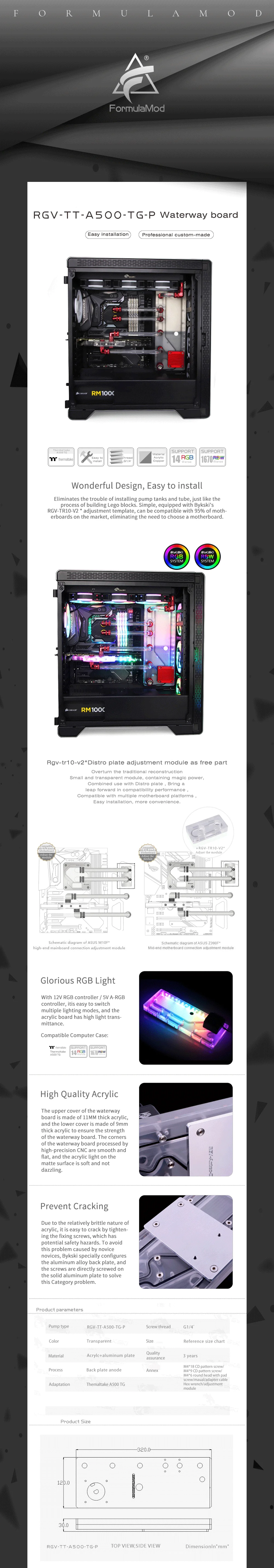 Bykski Waterway Cooling Kit For Tt A500TG Case, 5V ARGB, For Single GPU Building, RGV-TT-A500-TG-P
