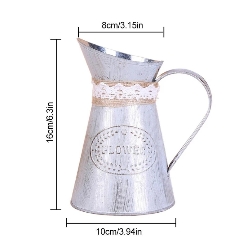 

53CA Country Primitive Mini Jug Vase Milk Can with Tied and Linen, Chic Rustic Flower Planter for Garden and home Dcor