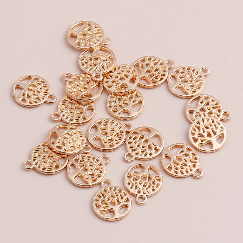 

50pcs Small Hollow Life Tree DIY Pendants Necklaces Vintage Antique Silver Color Trees Charms Making Jewelry 13x13mm Accessories