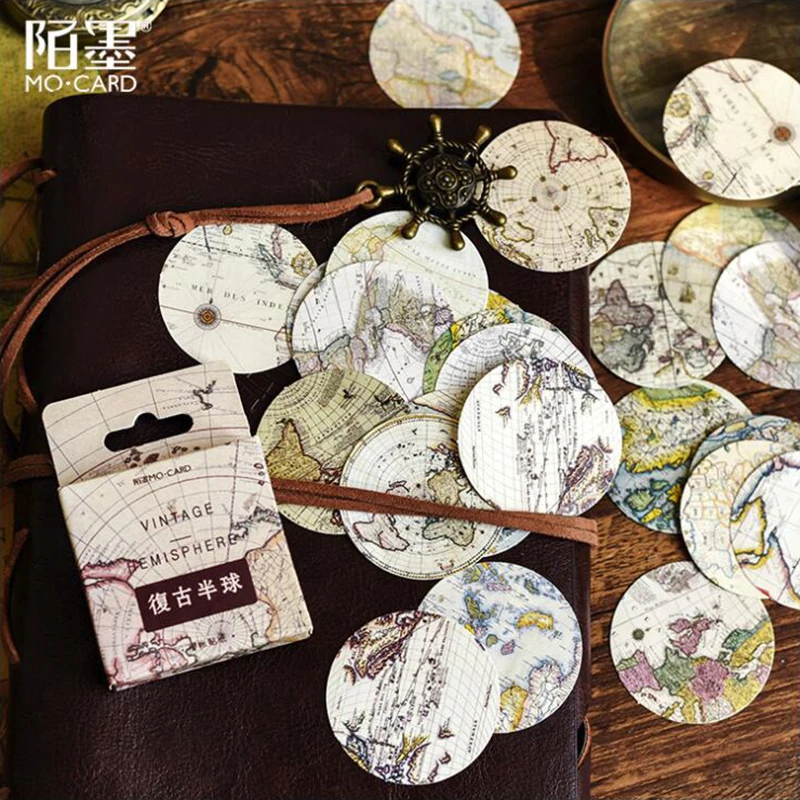 

45Pcs/Pack Color Retro Map Pattern Sticky Stickers Decoracion Boxed Scrapbook Office Stationery School Supplies