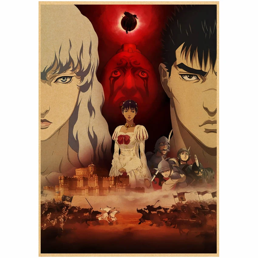 Классические Постеры из бумаги в стиле Аниме Berserk Ретро плакат крафт-бумага с