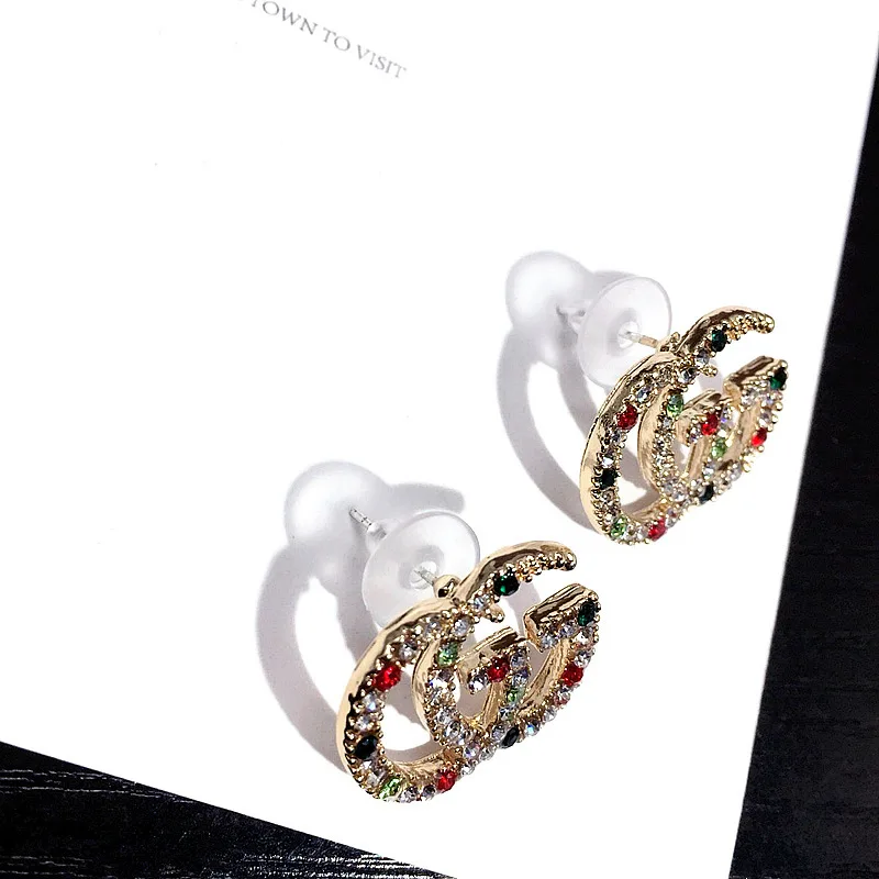 

Korean Fashion Trend S925 Silver Needle G Letter Earrings for women 2021 Explosion Style Shiny Color Rhinestone Female Earring G