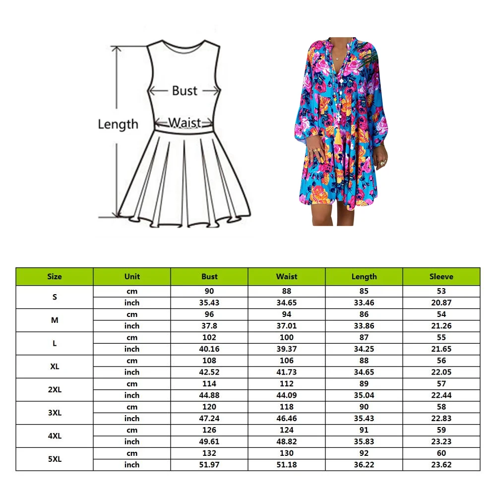 Fashion Summer Women Boho Floral Long Sleeve Dress Holiday Beach Shirt Ladies Print Mini Plus Size | Женская одежда