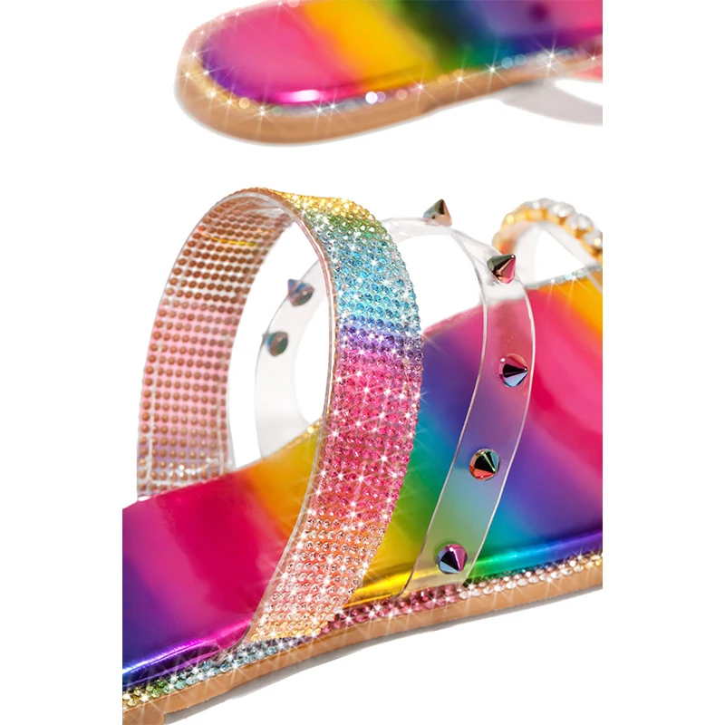 

Women Crystal Rivet Slippers Slides Lady Snake Pattern Woman Transparent Flats 2021 Summer Rainbow Casual Beach Shoes Big Size