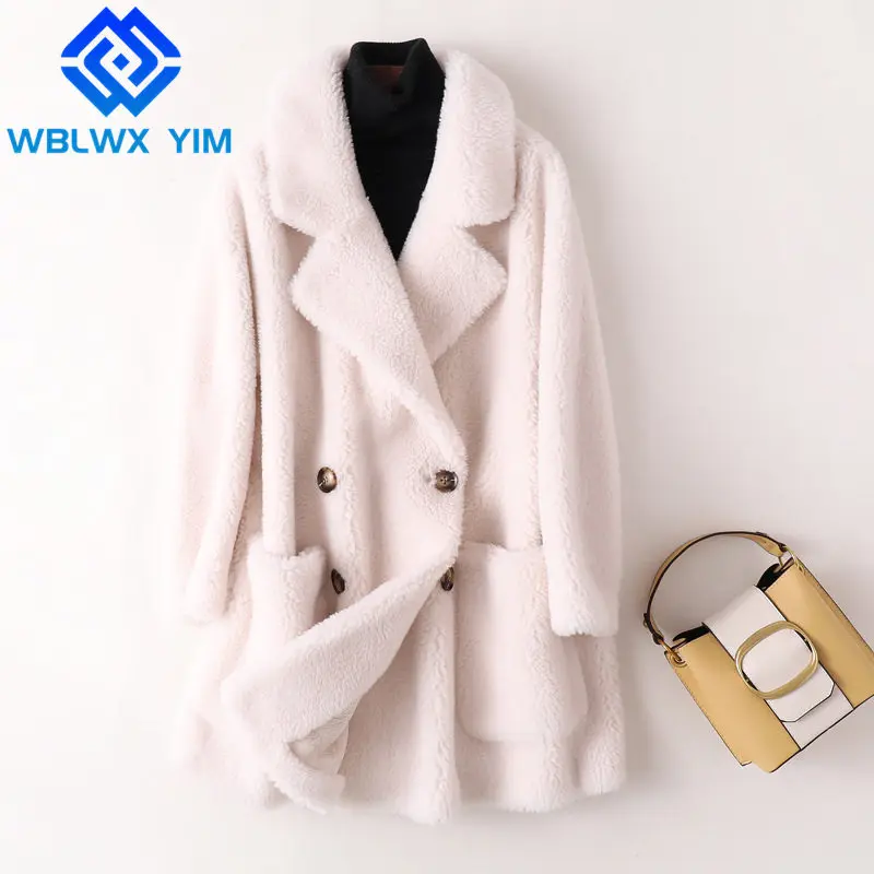 

Winter Coat Women Double Breasted Fashion Lapel Faux Lamb wool Fur Jacket Female Plush Teddy Fur Jacket Thick Warm Overcoat