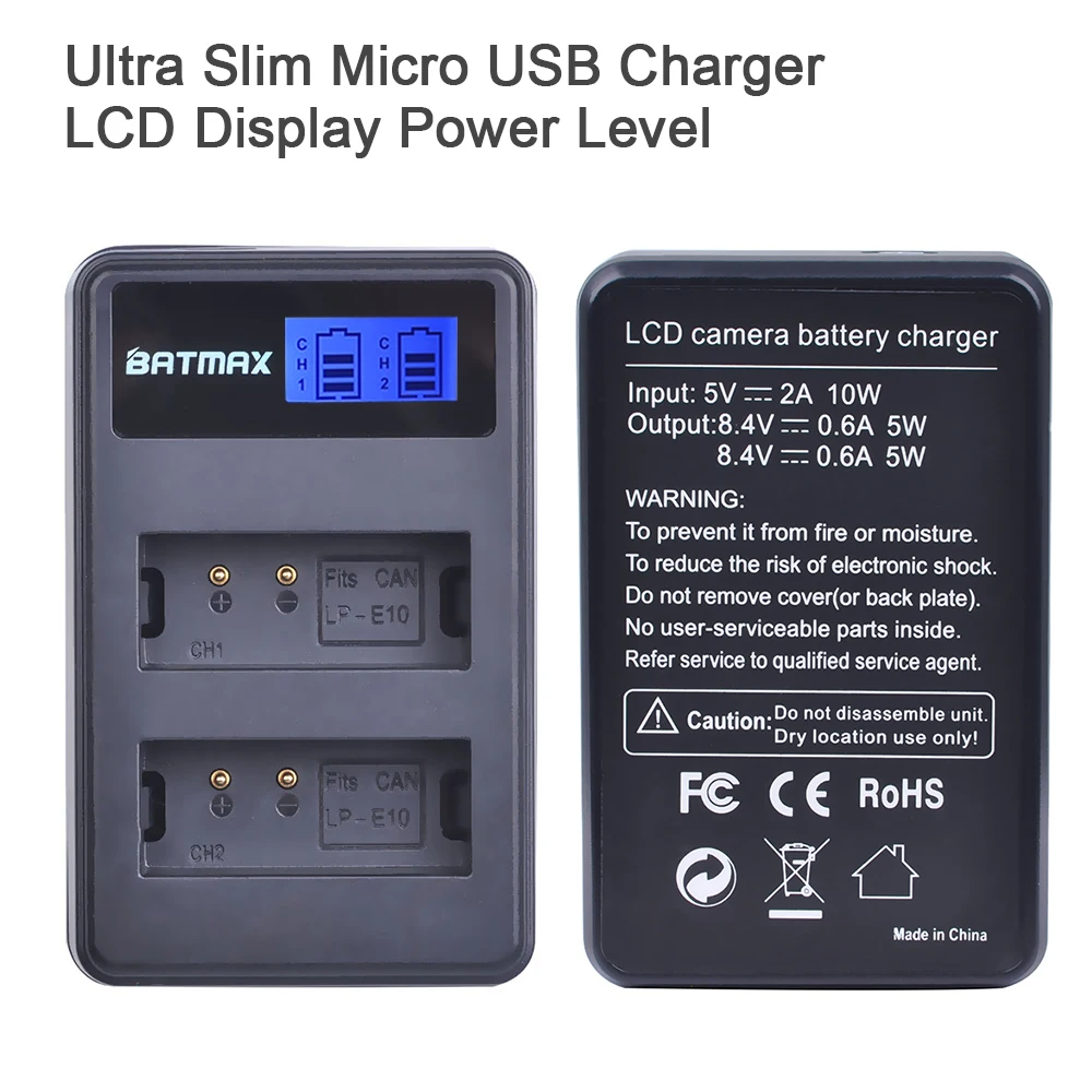 Фото Аккумулятор Batmax LP-E10 1500 мАч + зарядное устройство с двумя USB-портами и ЖК-дисплеем для Canon EOS 1100D 1200D 1300D Kiss X50 X70 X80 X90 Rebel T3 T5 T6 T7 №4