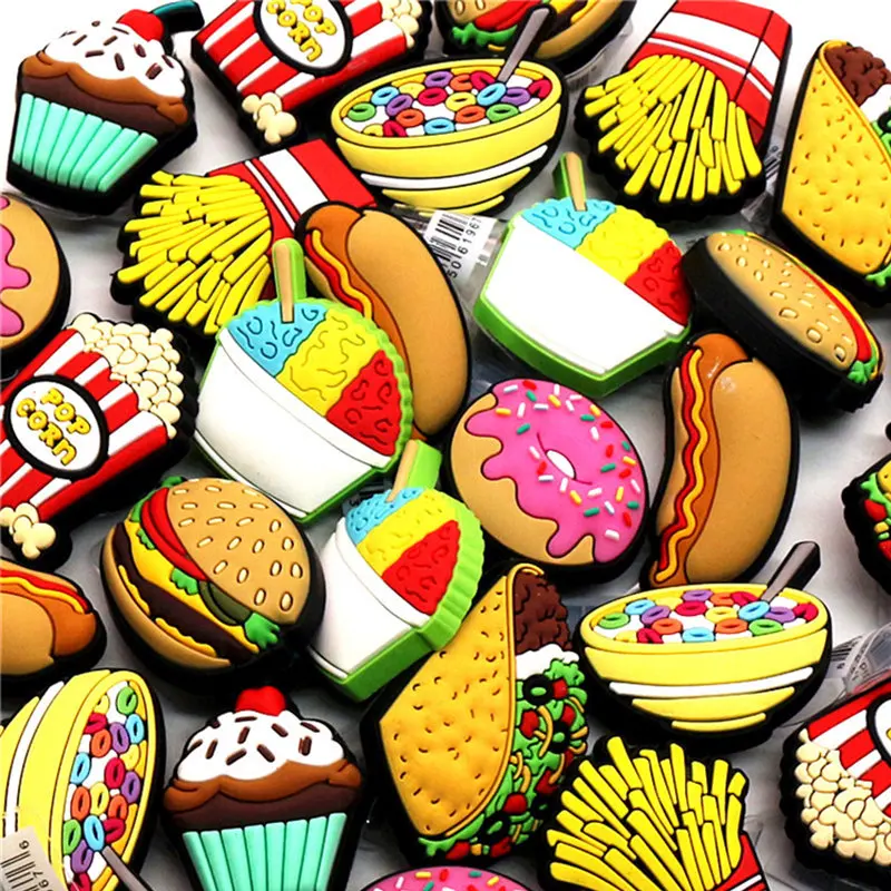 High Imitation Simulation Food Shoe Charms Popcorn/hamburger/Fries Shoe Decoration Accessories for jibz Kid's Party X-mas Gifts