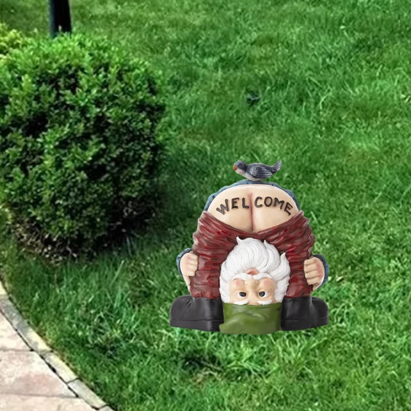 

Garden Gnome Statue Naughty Gnome Statue with Hips Cocked Showing Welcome Garden Gnome with Go Away Not Welcome Plaque