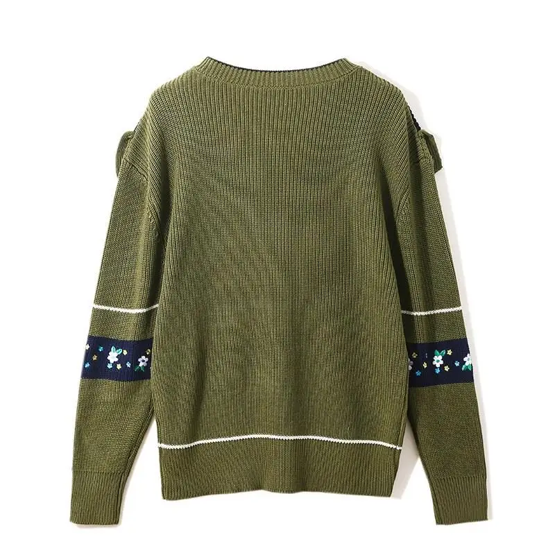 Женский вязаный свитер с круглым вырезом тонкий зеленый теплый Повседневный |