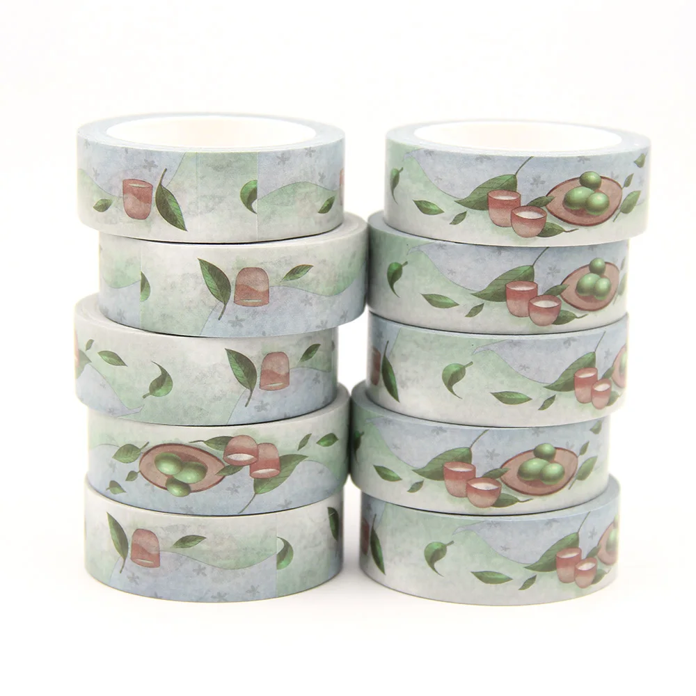 

10PCS/lot 15MM*10M The FIFTH Solar Term Green Leaves washi tape Masking Tapes Decorative Stickers DIY Stationery School Supply