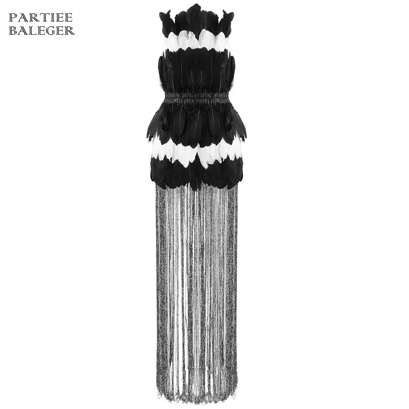 PB 2020 женское платье сексуальное без бретелек рукавов с перьями дизайн вечерние