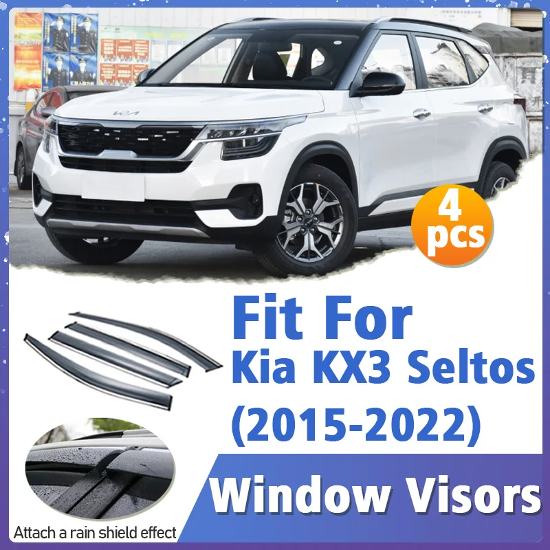 Window Visor Guard for Kia KX3 Seltos 2015-2022 4pcs Vent Cover Trim Awnings Shelters Protection Sun Rain Deflector Accessories