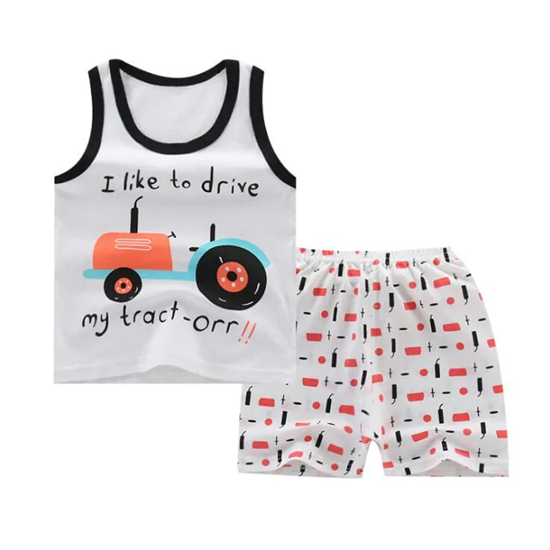 Baby Boy Clothes Toddler Kids Suits Set Boys Girls Cotton Sleeveless Sports T Shirts Shorts Summer Cartoon Vest Clothes summer baby kids girls clothes 3d flower print sleeveless ruffle round neck pullover t shirts denim hole pants 2pc cotton set