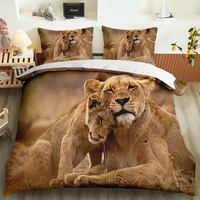queen king single pillowcase soft duvet cover custom jungle wild animals bedding set 3d print lion bed set bedroom home decor