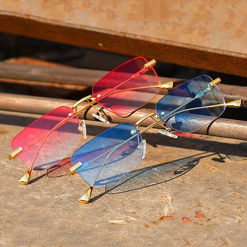 

Fashion Square Rimless Sunglasses 2021 Women Men Colotful Lens Sun Glasses Shades Eyewear Lady Brand Designer Eyeglasses UV400