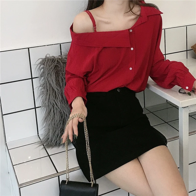 Шикарные однотонные дамские блузки рубашки повседневные женские с открытым