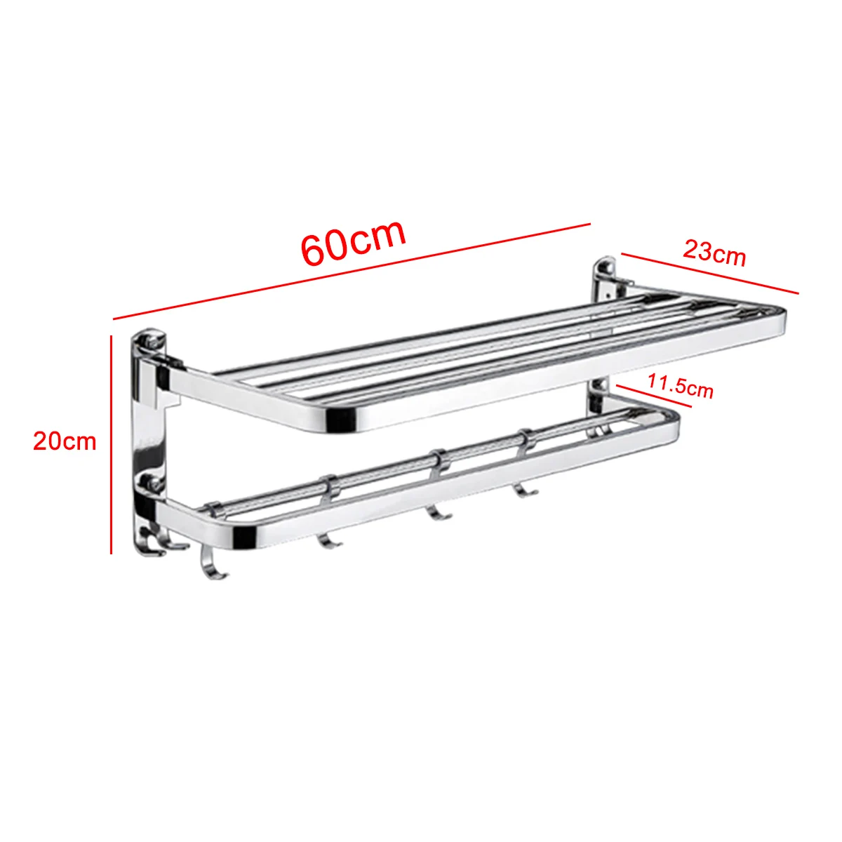

2 Layer Stainless Steel Foldable Bathroom Towel Rack Holder Wall Mounted Storage Hanger Kitchen Towel Clothes Shelf With 8 Hooks