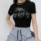 Женская облегающая футболка Y2k, блестящие винтажные топы с изображением пауков, стразы, круглым вырезом, короткими рукавами