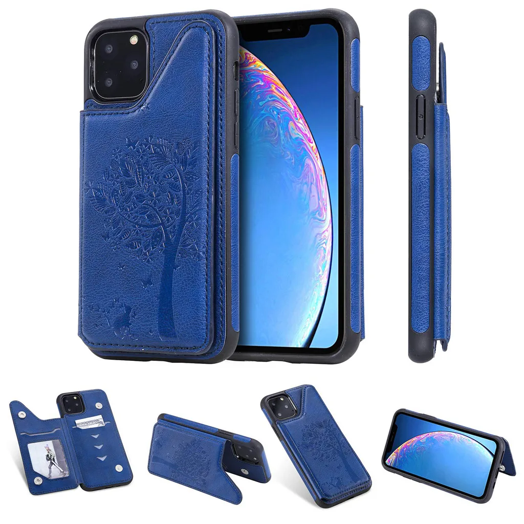 Чехол-бумажник из тисненой кожи с магнитными отделениями для карт iPhone 11 Pro Max